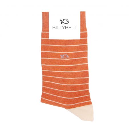 SOKKEN FIJNE STREPEN - ORANJE/BEIGE