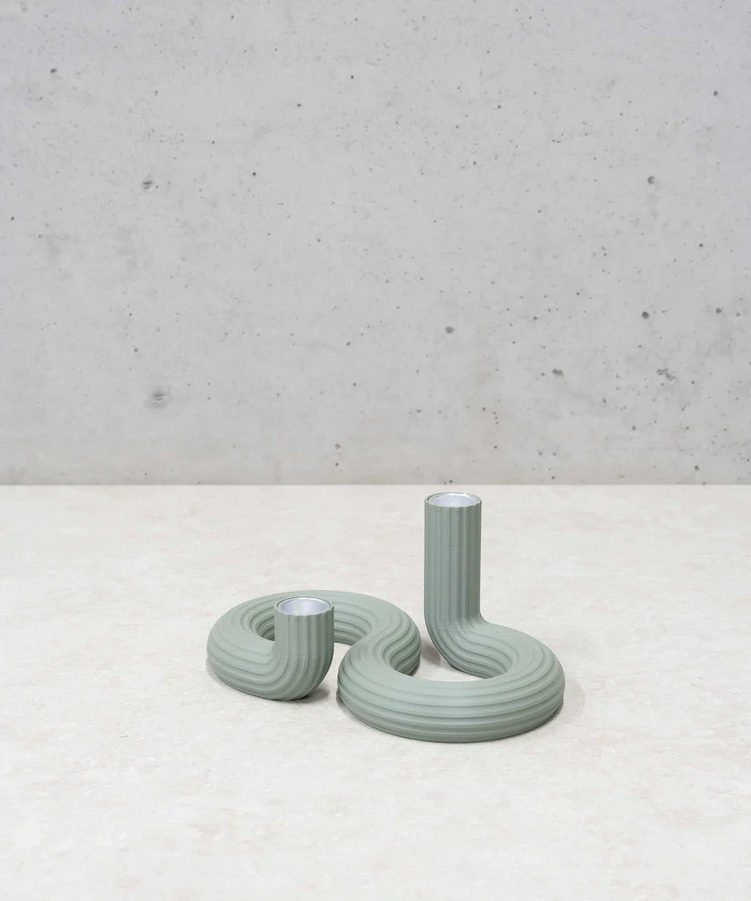 DOUBLE CANDLE HOLDER - MUTED GREEN