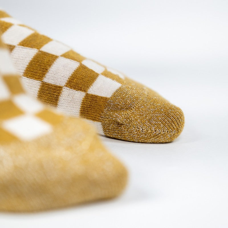 VROUWENSOKKEN - CHECKED YELLOW & WHITE