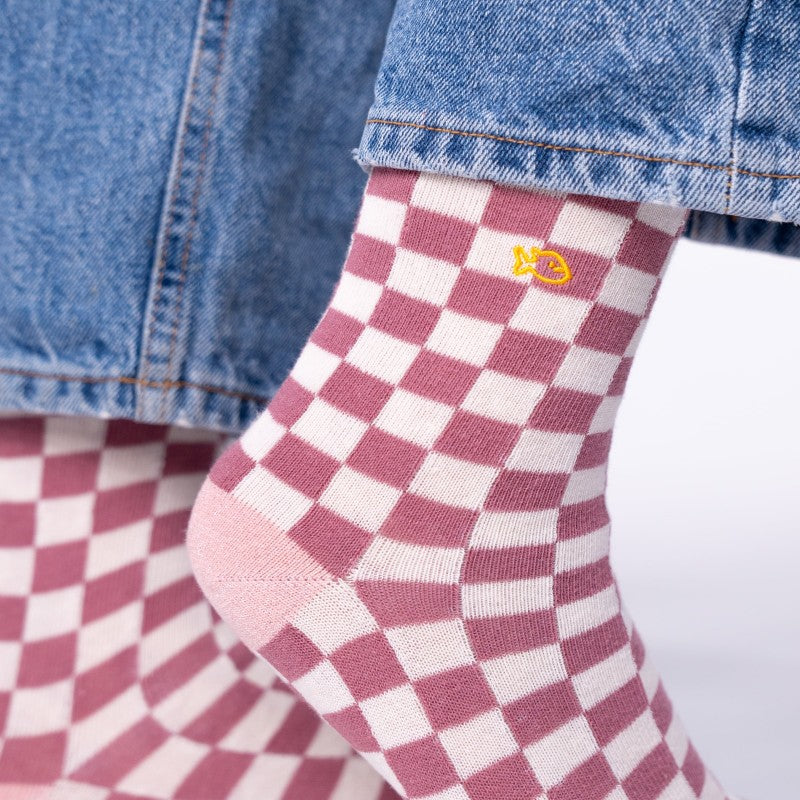VROUWENSOKKEN - CHECKED PINK & ECRU