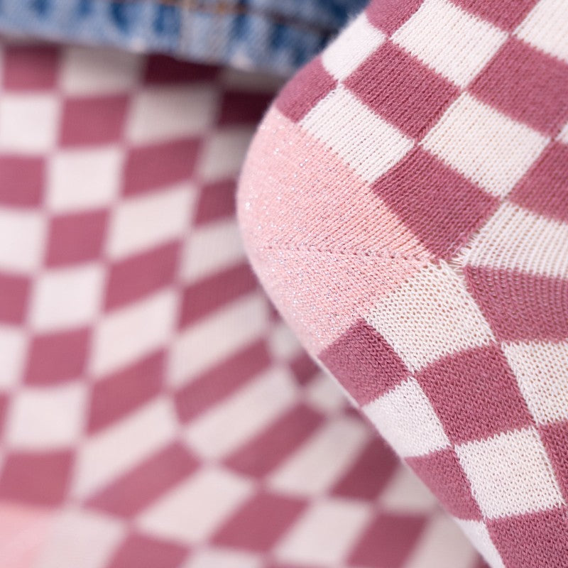 VROUWENSOKKEN - CHECKED PINK & ECRU