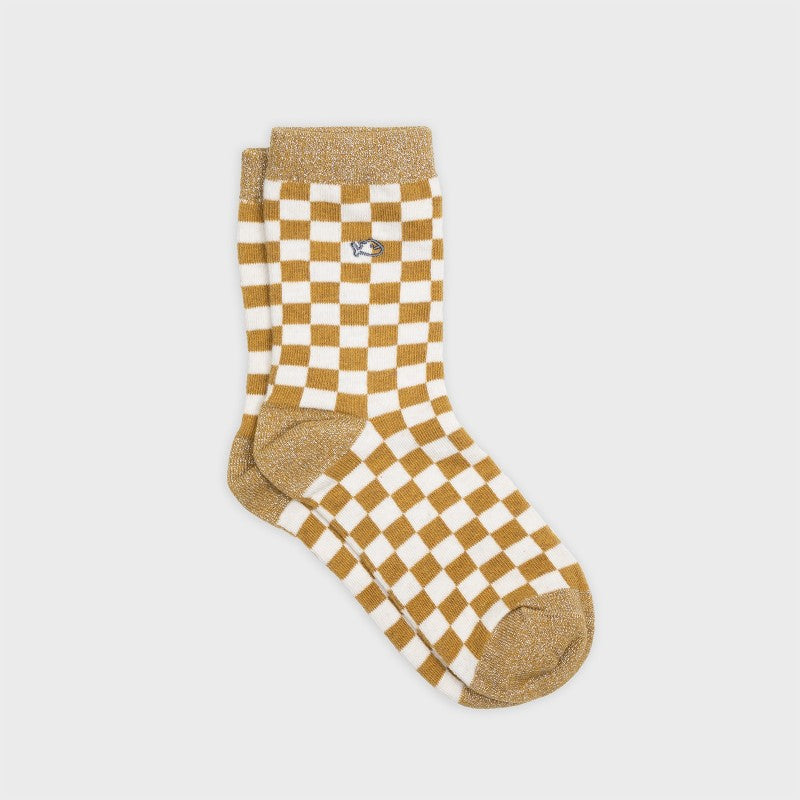 VROUWENSOKKEN - CHECKED YELLOW & WHITE