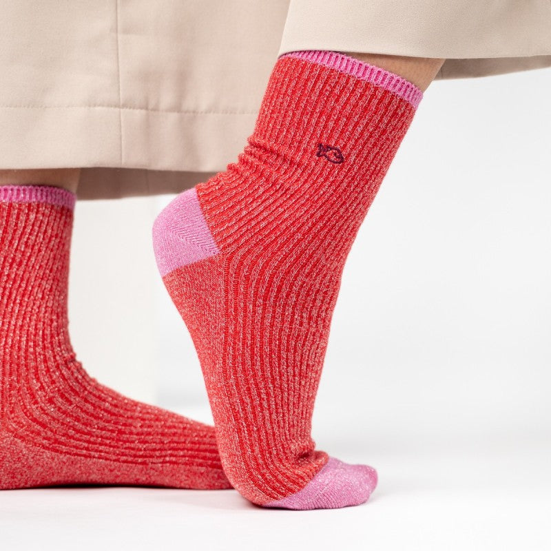 VROUWENSOKKEN - VINTAGE GLITTER RED
