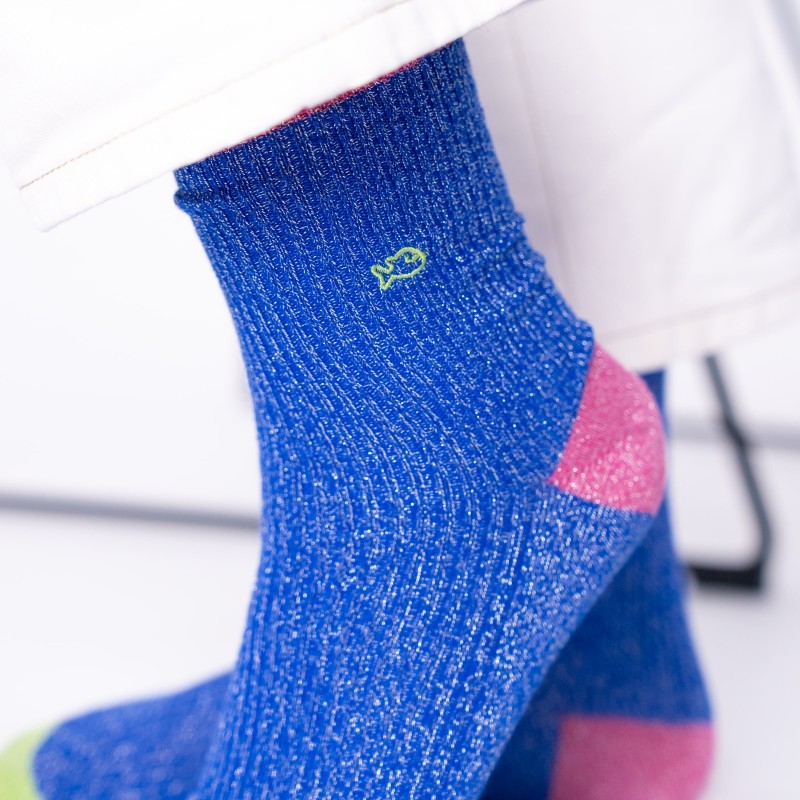 VROUWENSOKKEN - VINTAGE GLITTER ELECTRIC BLUE