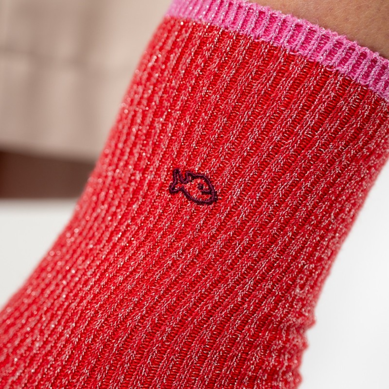 VROUWENSOKKEN - VINTAGE GLITTER RED
