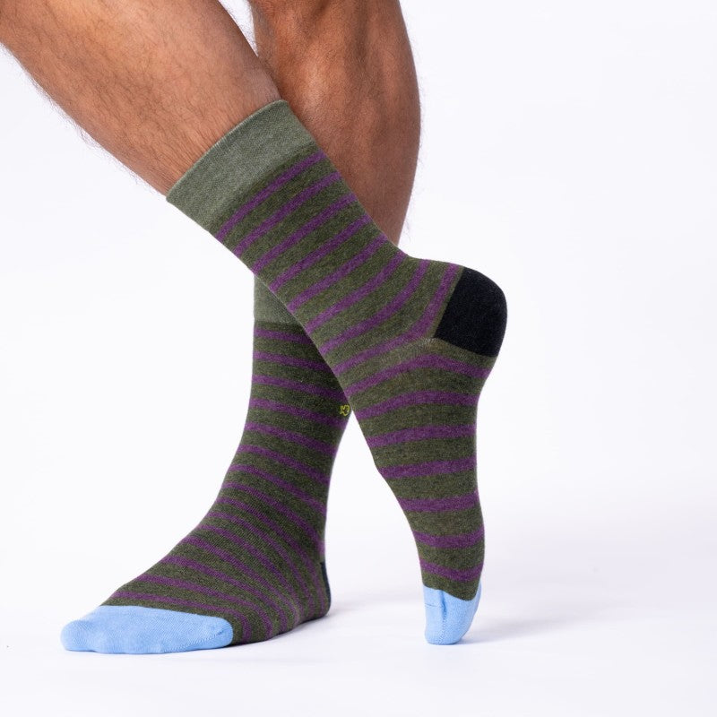 SOKKEN WIDE STRIPES - MOTTLED GREEN & PURPLE