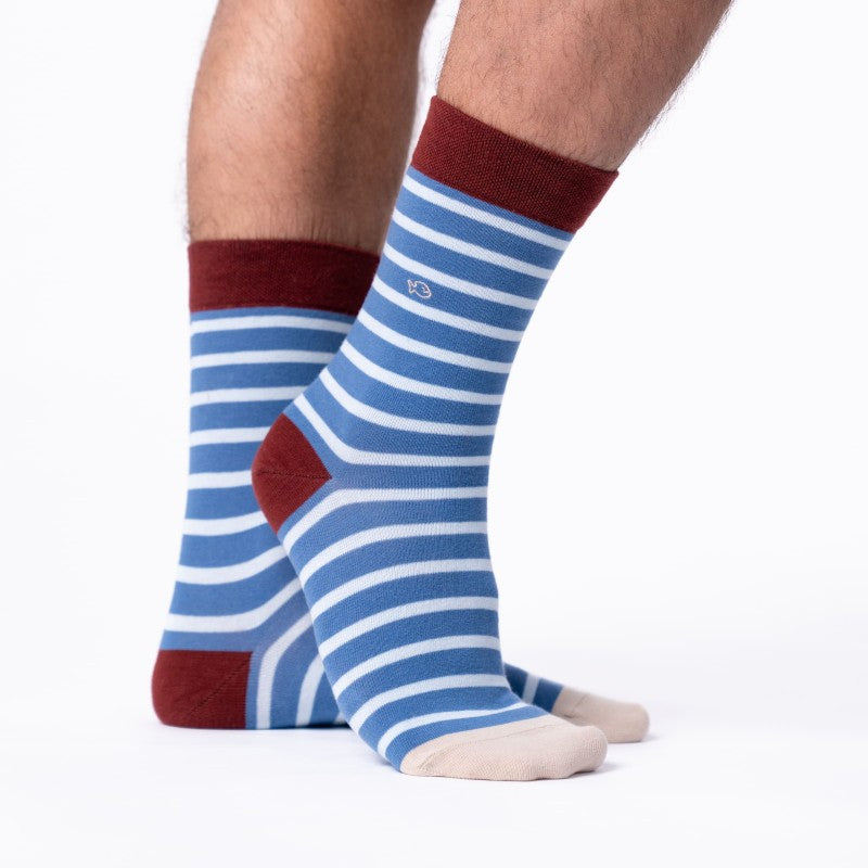 SOKKEN WIDE STRIPES - BLUE & SKY BLEU