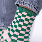 VROUWENSOKKEN - CHECKED GREEN & PINK