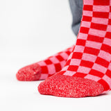 VROUWENSOKKEN - CHECKED RED & PINK