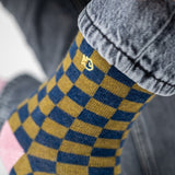 VROUWENSOKKEN - CHECKED KHAKI & BLUE