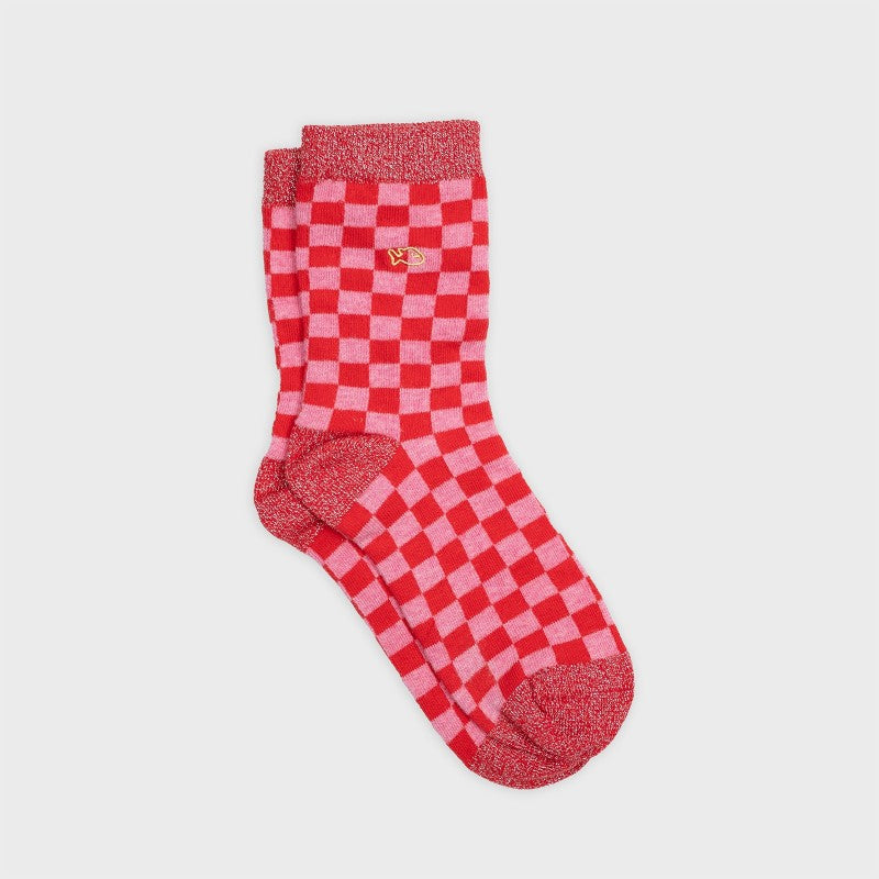 VROUWENSOKKEN - CHECKED RED & PINK