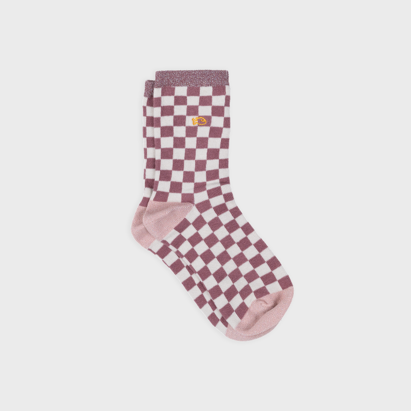 VROUWENSOKKEN - CHECKED PINK & ECRU