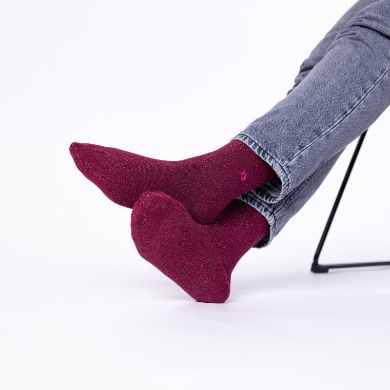 VROUWENSOKKEN - WINE RED GLITTER
