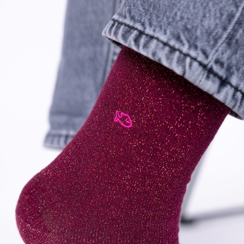 VROUWENSOKKEN - WINE RED GLITTER