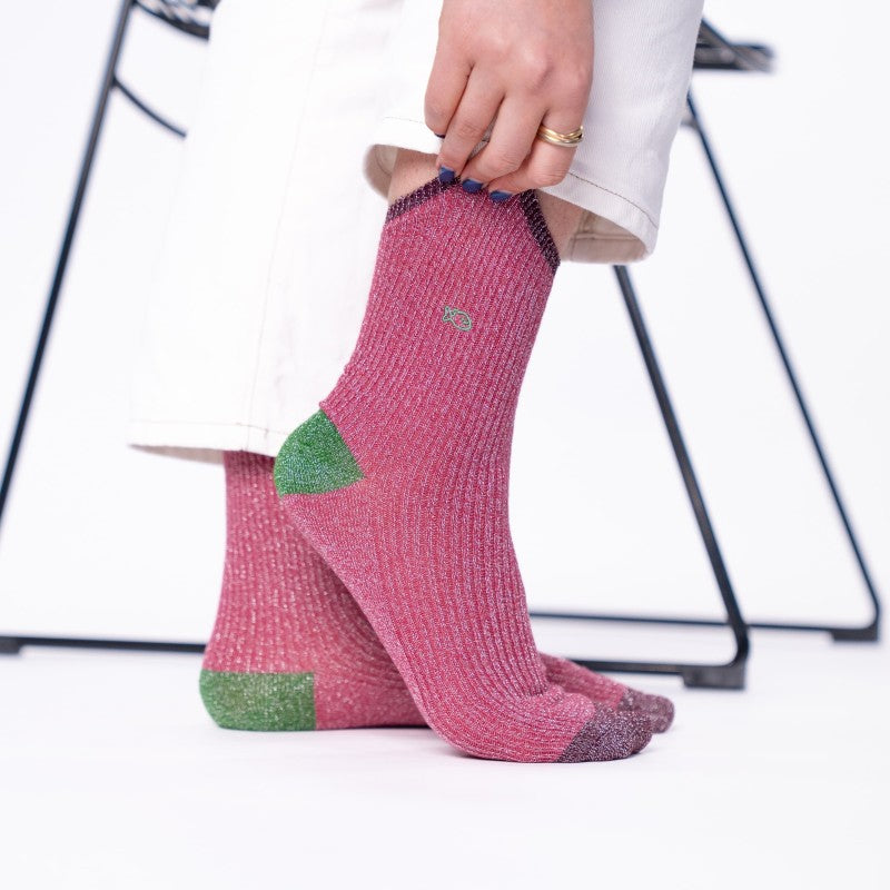 VROUWENSOKKEN - VINTAGE GLITTER OLD PINK
