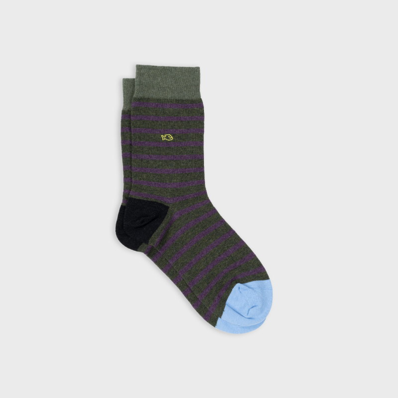 SOKKEN WIDE STRIPES - MOTTLED GREEN & PURPLE
