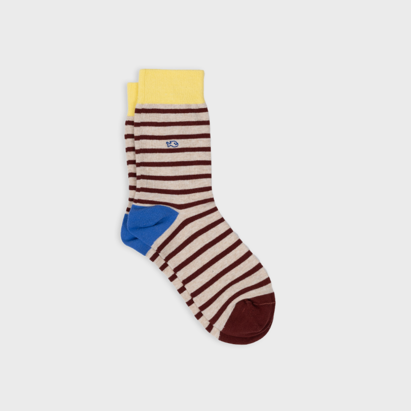 SOKKEN WIDE STRIPES - BEIGE & BURGUNDY